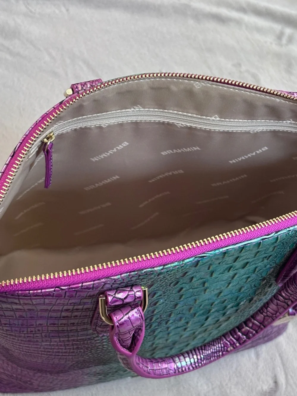 BRAHMIN Large Duxbury Hyacinth Ombre Mini Melbourne Leather Satchel Bag Purse - Picture 7 of 16